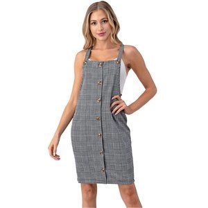Jacquard Plaids Button Down Stylish Overall Dress
